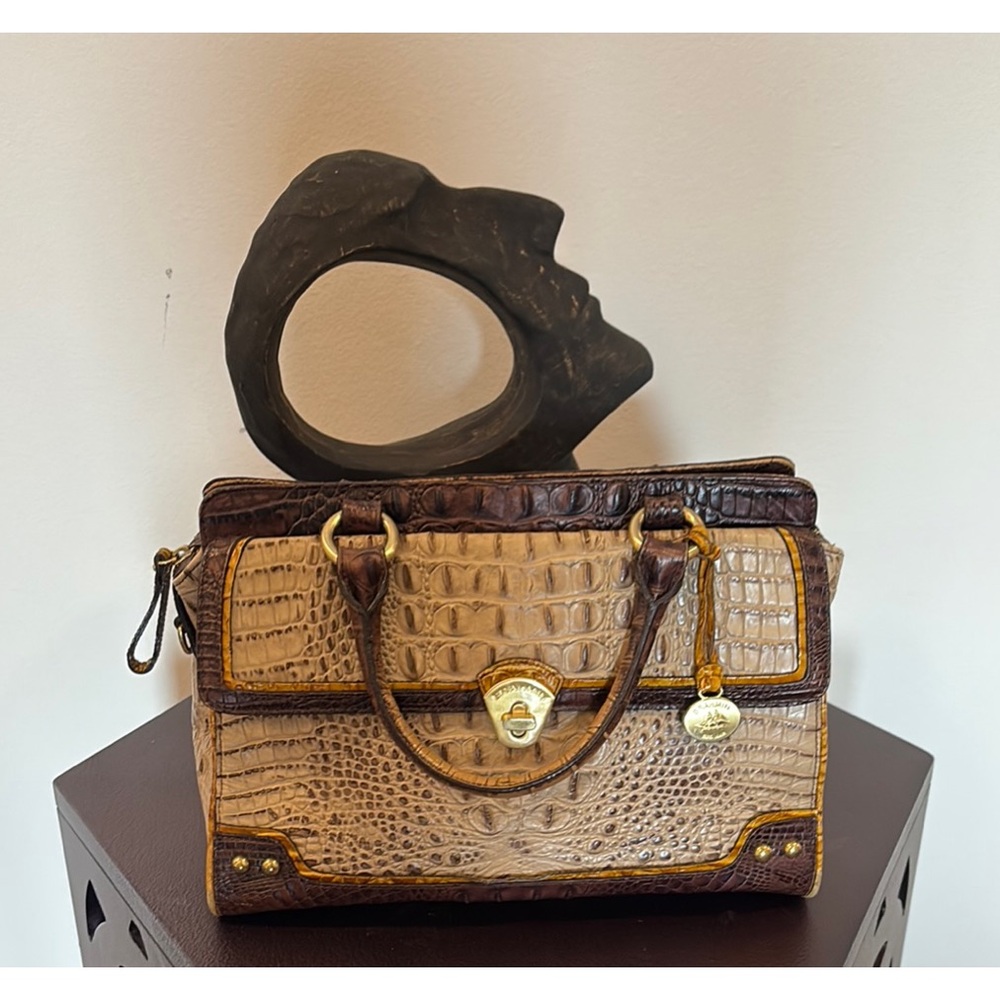 Crocodile Embossed Handbag in Brown and Tan